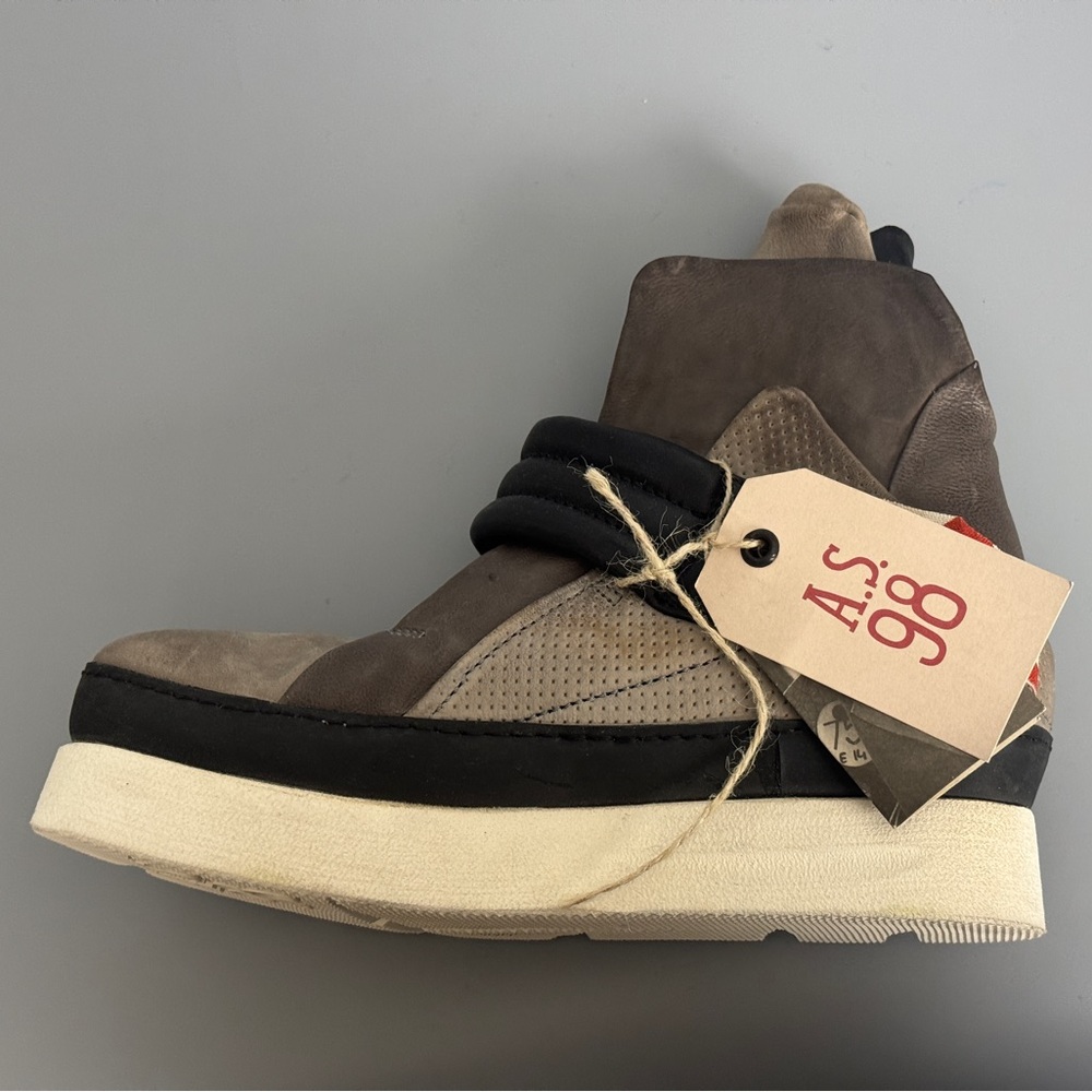 A.S.98 Leather Women's Brown and Black High-Top Futuristic Chunky Sneakers - Picture 2 of 6